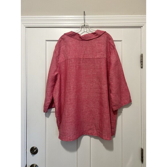 Tahari Women's Heather Pink 100% Linen 3/4 Sleeve Tunic Top Plus Size 3X Resort - Picture 5 of 5